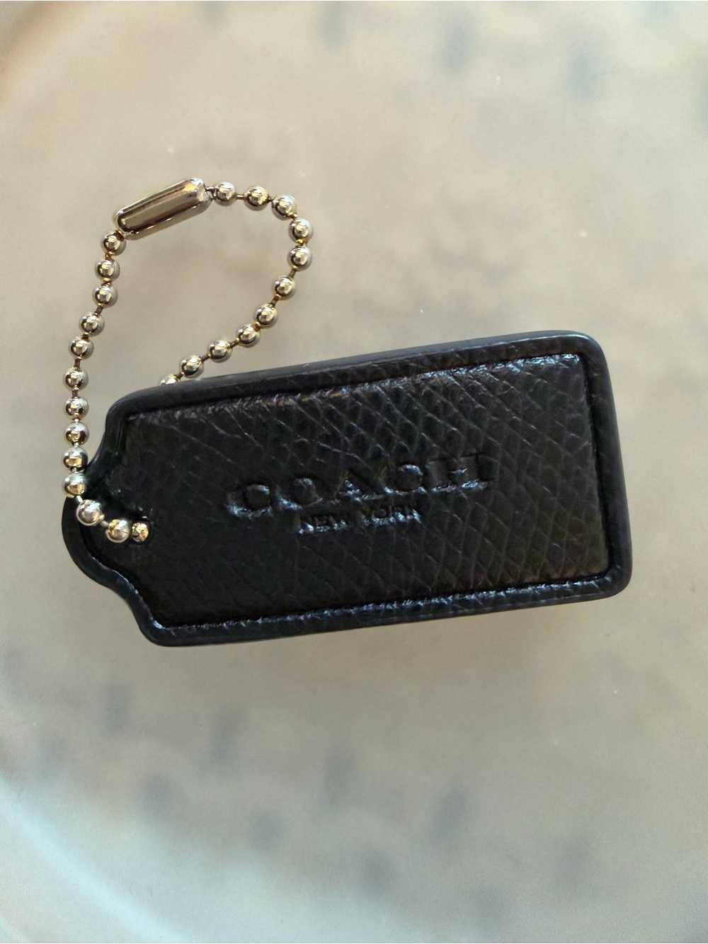 Coach Black Pebbled Leather Hang Tag with Silver Ball Chain